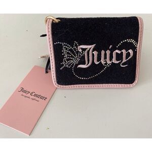 Juicy Couture Wing It Card Case Key Fob Wallet Liquorice Pink Diamond Butterfly